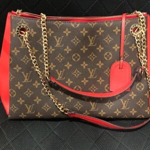 Louis Vuitton M43773 Surene MM Monogram Chain Tote Shoulder Bag BROWN/RED